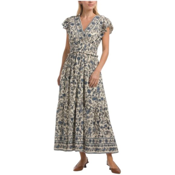 LEA Flutter Sleeve V-neck Floral Maxi Dress - Picture 1 of 3